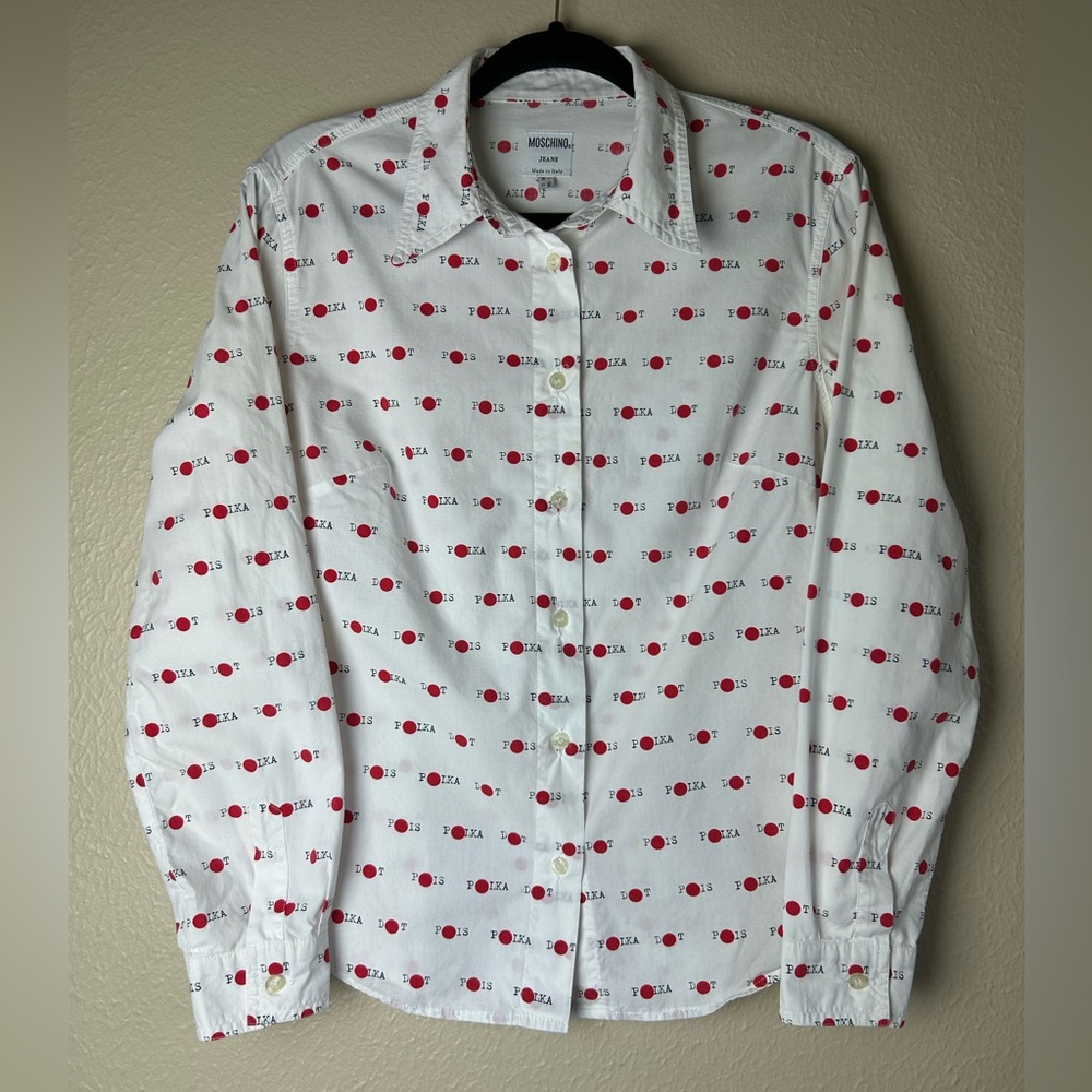 Rare vintage Moschino jeans polka dot button down shirt